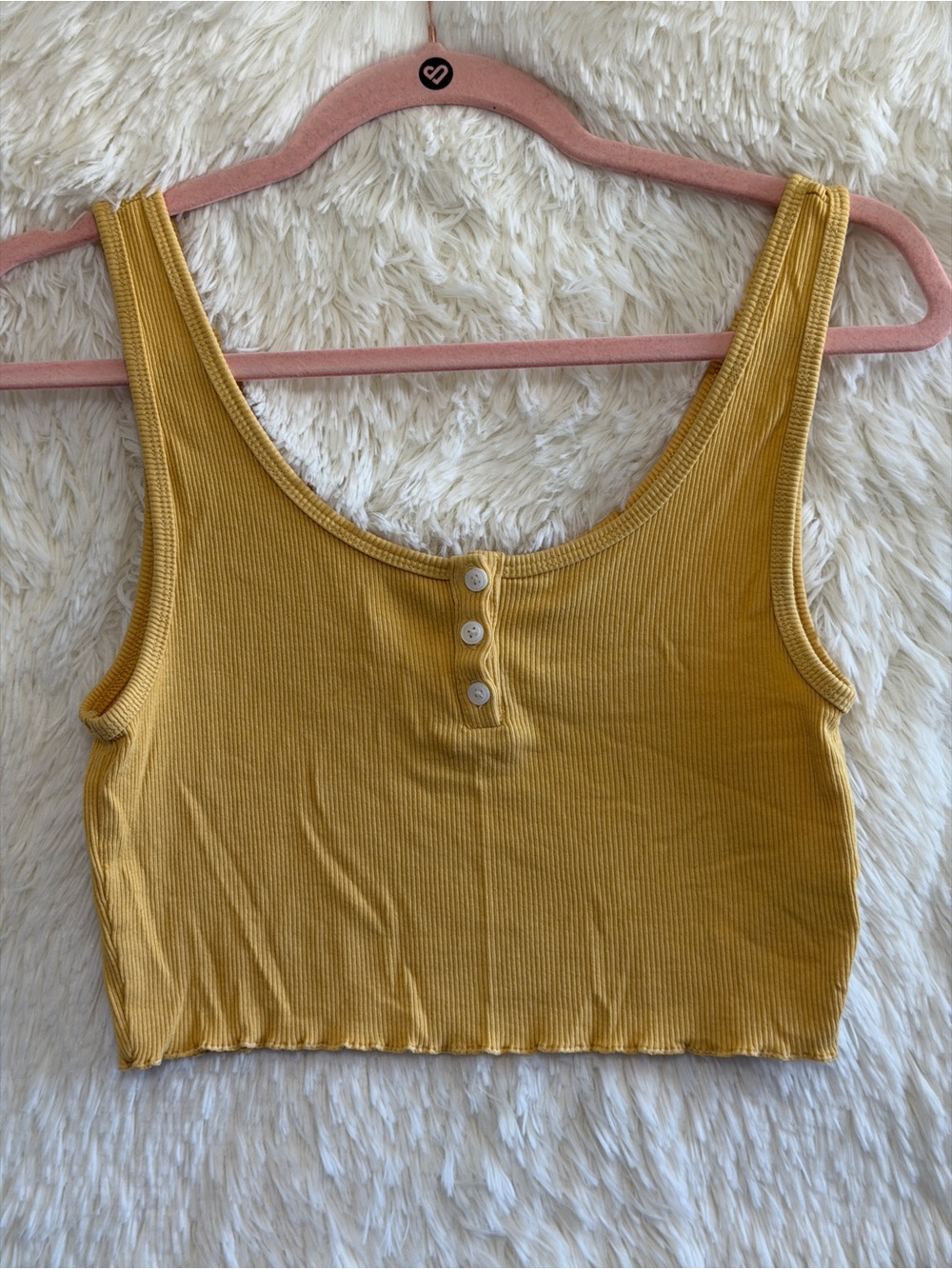 American Eagle Womens Indie Sleaze Ribbed Henley Crop Tank Top S Yellow VSCO